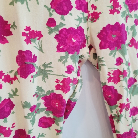 💕 LulaRoe Yellow & Pink Floral Pattern Leggings 2-10 - Picture 5 of 11